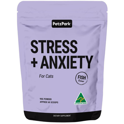 Petz Park Stress + Anxiety Cat Supplement Powder, 90g, Fish Flavor, Australian Made, Supports Cat Calming.