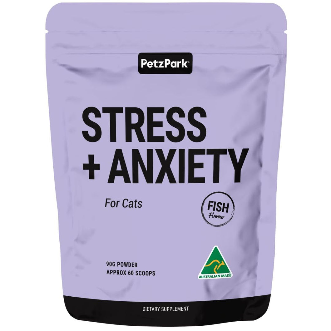 Petz Park Stress + Anxiety Cat Supplement Powder, 90g, Fish Flavor, Australian Made, Supports Cat Calming.