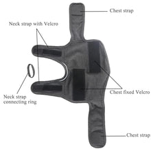 Dog anxiety jacket design features labeled: neck strap with Velcro, chest straps, and connecting ring.