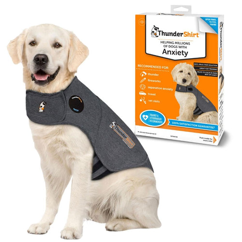 Thundershirt Grey Anxiety Jacket Extra Large for dogs, recommended by vets, providing calming pressure for anxiety relief.