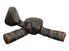 Portable cat playpen with tunnels and cube, designed for indoor and outdoor pet fun, featuring a pop-up design.