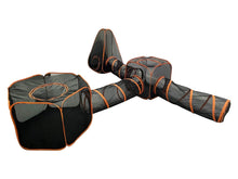 Portable cat playpen with tunnels and tent design for indoor and outdoor pet fun.