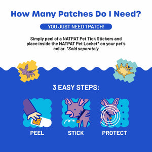NATPAT Pet Tick Repellent Patches | Proven Natural Tick Protection for Dogs & Cats | Safe for Pets | Non-Toxic, Easy to Apply - 48 Patches - Locket Sold Separately