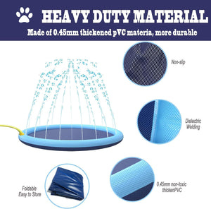 CXPDZRZK Splash Sprinkler Pad for Dogs & Cats, 1.7m Anti-Slip, Blue, All Ages, Pets & Children, Unisex, Minimalist Style