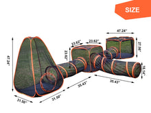 Dimensions of the Portable Cat Playpen Outdoor Enclosures with tunnels and cubes in a spacious layout.