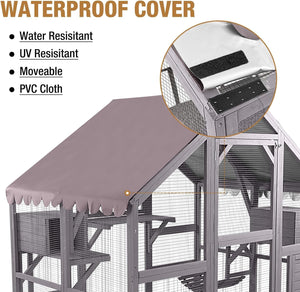 Close-up of Seiyierr cat enclosure waterproof cover featuring UV and water resistance, made of moveable PVC cloth.