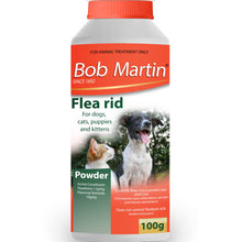 Bob Martin Flea and Lice Powder for dogs and cats, effective flea treatment in 100g container.