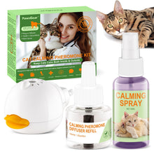 PawsGear Cat Calming Pheromone Kit with diffuser, refill, and spray for stress relief and relaxation in cats.