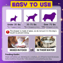 Infographic showing how to use melatonin for dogs based on weight, feeding guide, and dropper safety instructions.