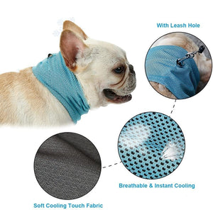 Dog Instant Cooling Bandana, Breathable Pet Scarf Cooling Collar for Dogs, Ice Towels for Bulldog, Cats Ice Collar in Summer, Cooling Towel Neck Wrap for Dogs with Leash Hole (Blue, L)