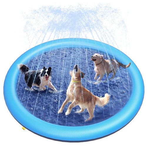 CXPDZRZK Splash Sprinkler Pad for Dogs & Cats, 1.7m Anti-Slip, Blue, All Ages, Pets & Children, Unisex, Minimalist Style