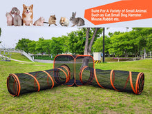 Portable cat playpen featuring tunnels for small pets like cats, dogs, rabbits in an outdoor park setting.