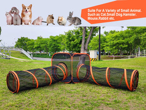 Portable cat playpen featuring tunnels for small pets like cats, dogs, rabbits in an outdoor park setting.