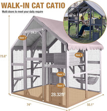Seiyierr outdoor cat enclosure with walk-in design, featuring multiple doors and platforms for easy access and playtime.