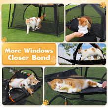 Cat enjoying outdoor play in Rywell extra large cat enclosure with multiple access points for interaction.