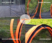 Close-up of portable cat playpen features, showcasing high-quality netting, strong zippers, and delicate workmanship.