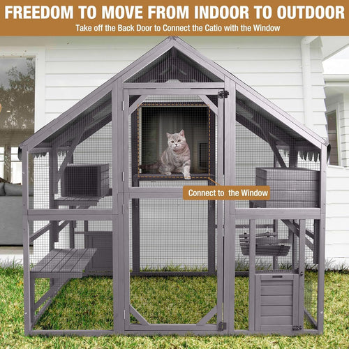 Seiyierr outdoor cat enclosure with window access, providing outdoor freedom and safety for cats.
