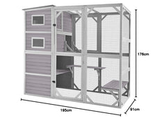 Outdoor cat house with 4 tiers, multiple enclosures, and spacious design for cats and small animals.