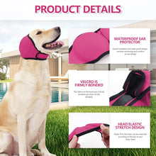 Product details for Velmoriah dog calming hoodie, featuring waterproof ear protectors and adjustable Velcro design.