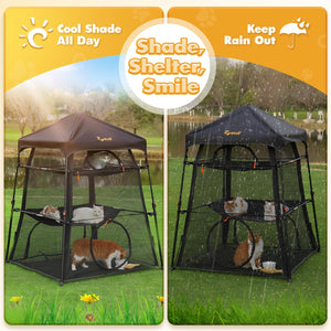 Rywell extra large cat enclosure providing shade and shelter for outdoor play in rain and sun.