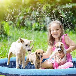 CXPDZRZK Splash Sprinkler Pad for Dogs & Cats, 1.7m Anti-Slip, Blue, All Ages, Pets & Children, Unisex, Minimalist Style