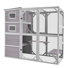 Outdoor cat house with 4 tiers, mesh enclosure, and weatherproof design for cats and small animals.