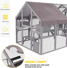 Large outdoor cat enclosure with water-resistant canopy for shade and protection.