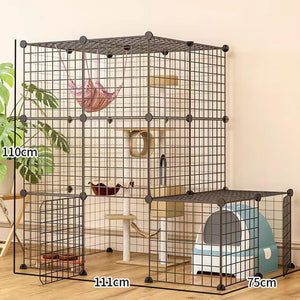 Large cat enclosure playpen with three platforms, multiple doors, and spacious design for indoor or outdoor use.