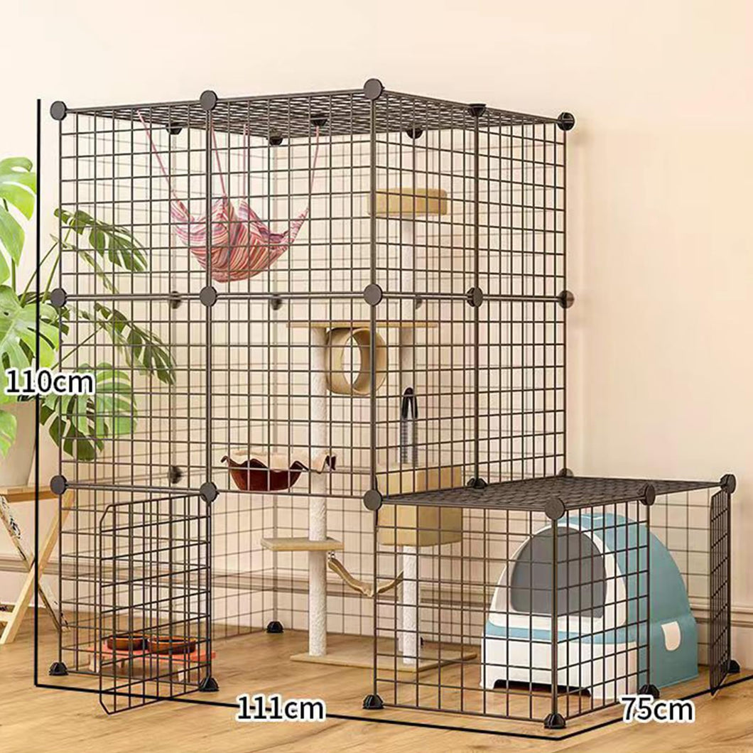 Large cat enclosure playpen with three platforms, multiple doors, and spacious design for indoor or outdoor use.