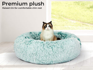PaWz Pet Bed Cat Dog Donut Nest Calming Mat Soft Plush Kennel Teal M Teal M(70cm)