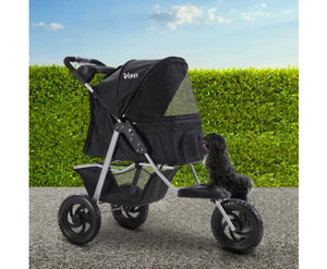 i.Pet 3 Wheels Pet Stroller Dog Cat Carrier Travel Foldable-Black