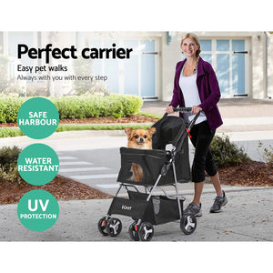 i.Pet Folding Pet Stroller Dog/Cat Travel Carrier-Black